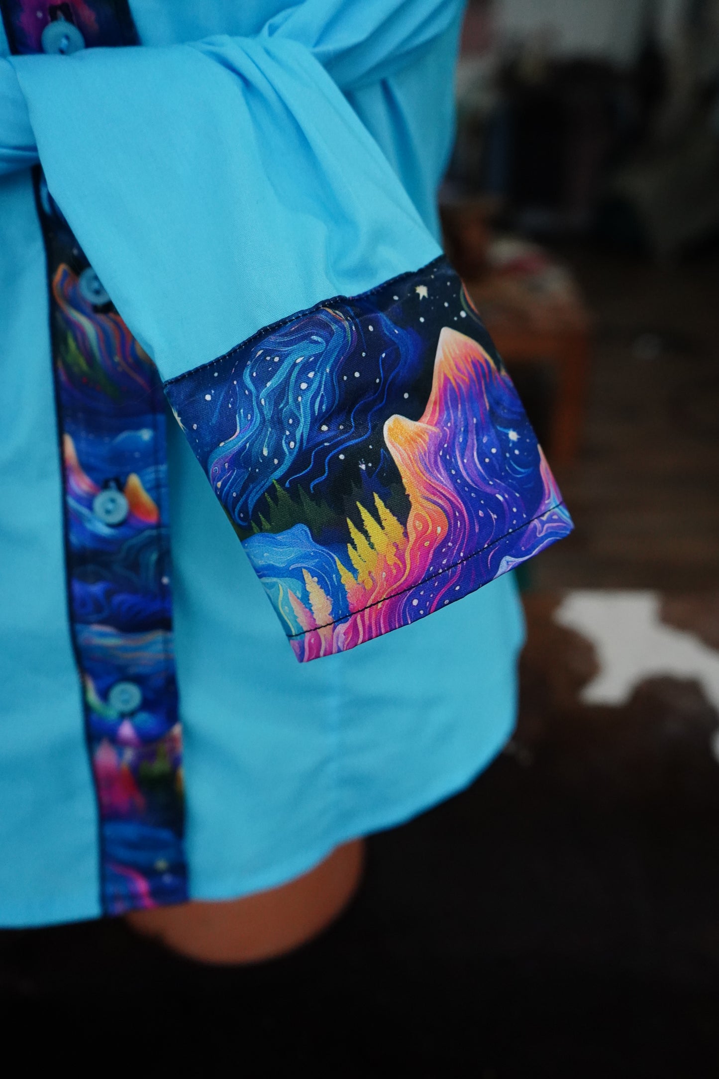 S - Mystic Mountains on Cerulean Cotton Button Down