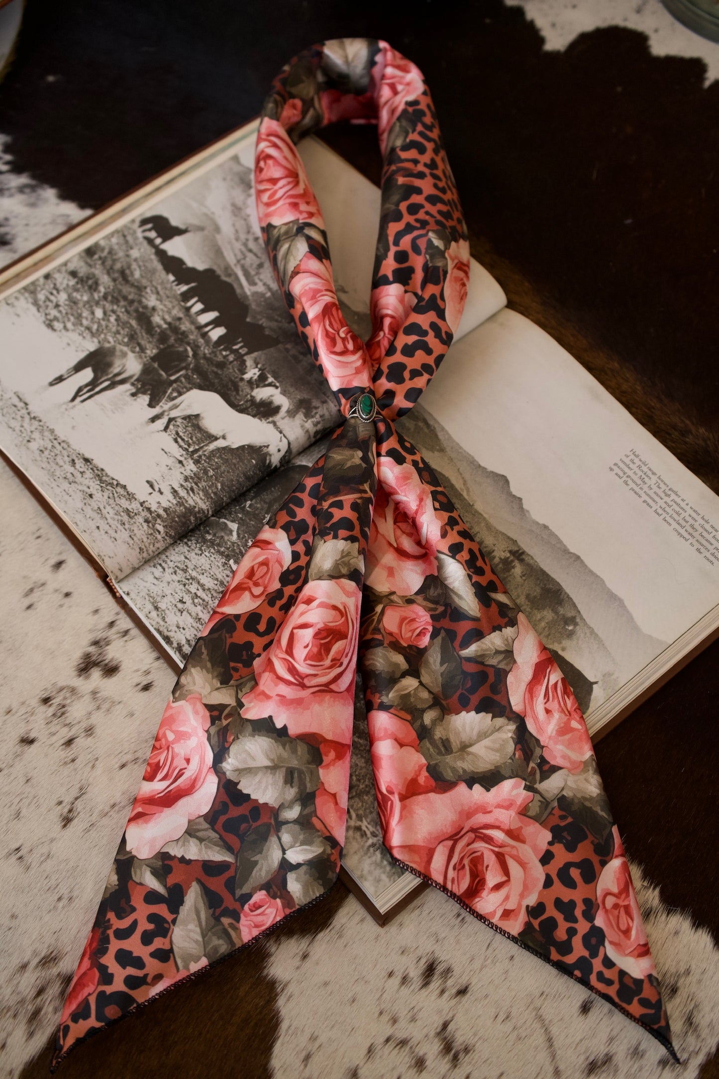 Pink Roses on Cheetah Wild Rag
