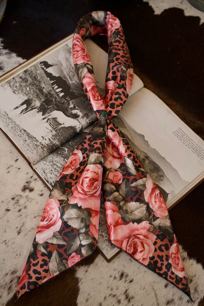 Pink Roses on Cheetah Wild Rag
