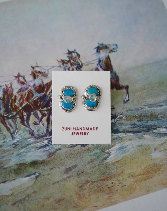 Effie Calavaza Zuni Turquoise Snake Stud Earrings