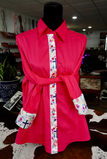 3XL - He Is Risen on Hot Pink Cotton Button Down
