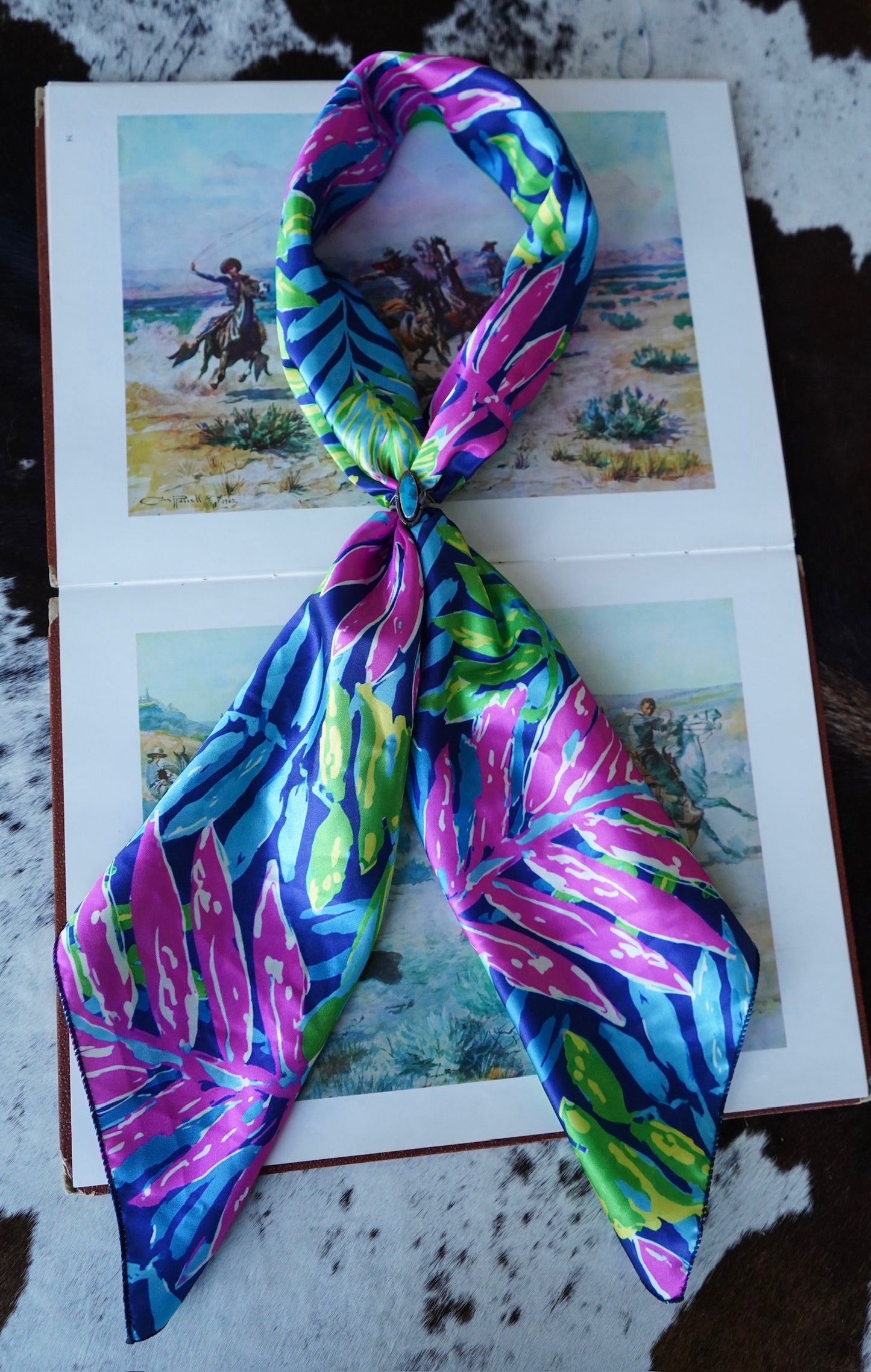 Pink, Green & Blue Hawaiian Leaves Wild Rag