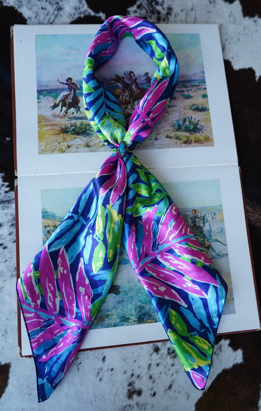 Pink, Green & Blue Hawaiian Leaves Wild Rag