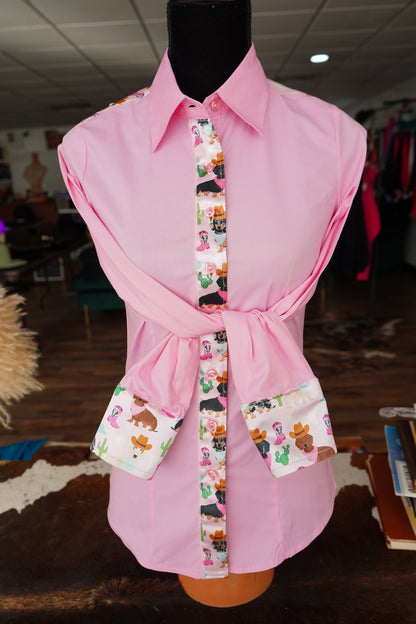 S - Ranchin Weens on Light Pink Cotton Button Down