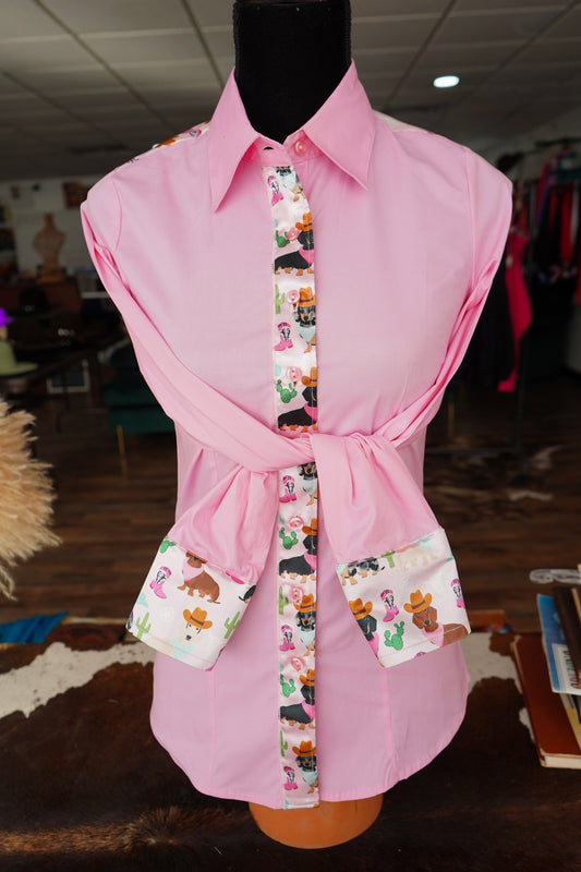 S - Ranchin Weens on Light Pink Cotton Button Down
