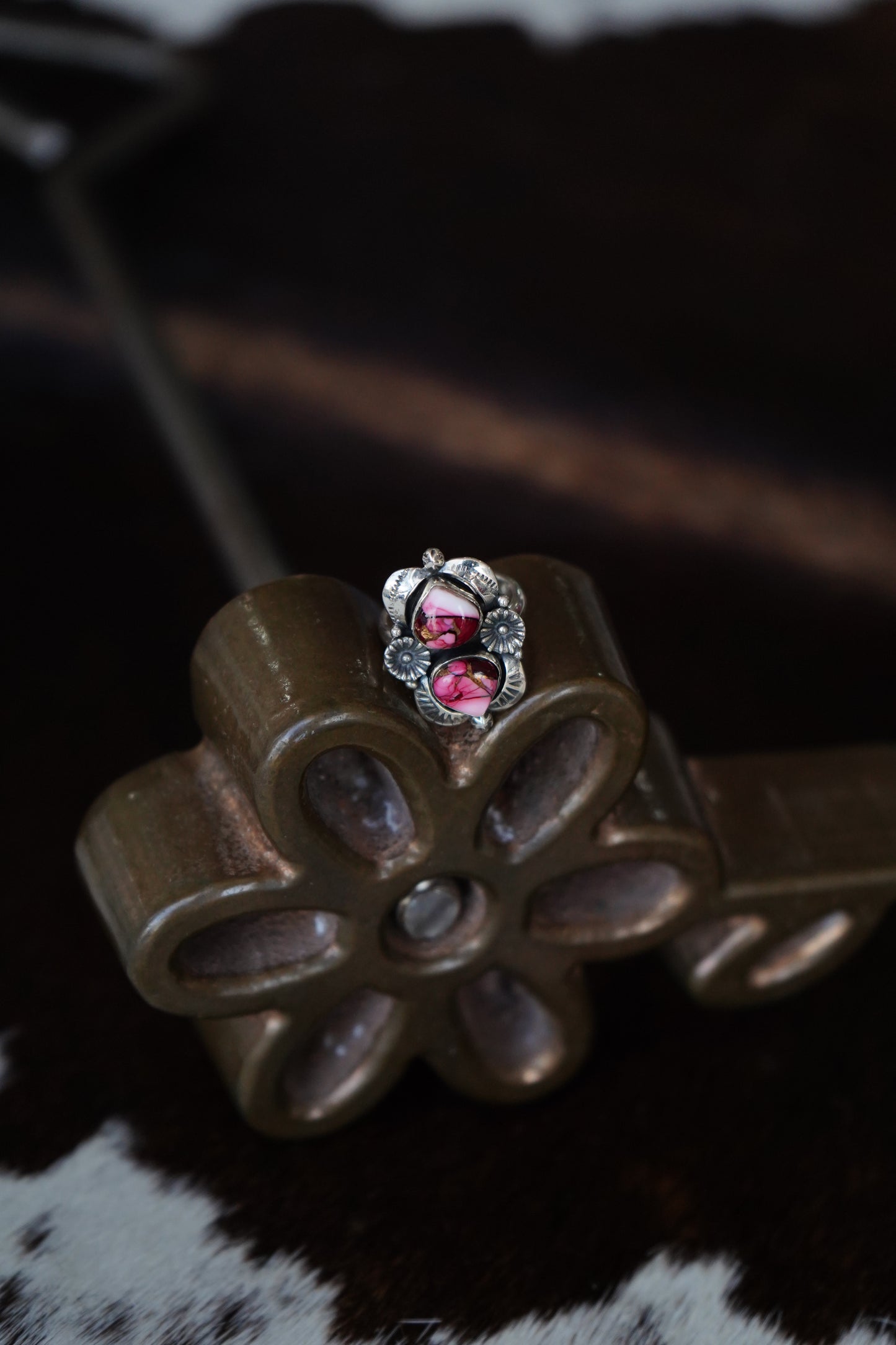 2 Stone Rose Dahlia Teardrop Ring - Adj