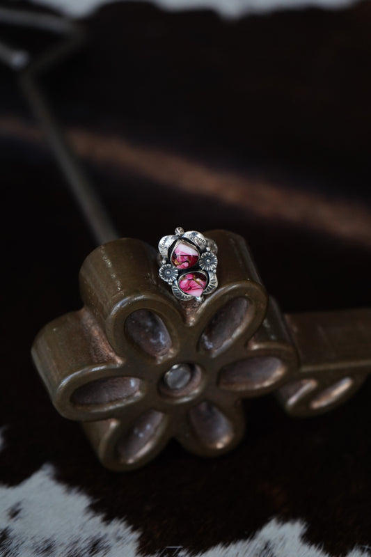 2 Stone Rose Dahlia Teardrop Ring - Adj