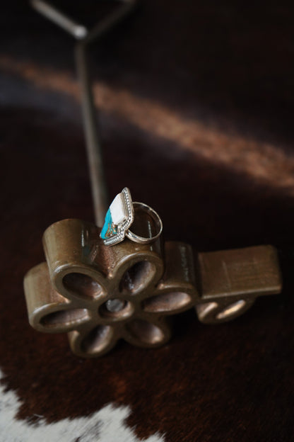 Turquoise & White Buffalo Lightening Bolt Ring - Sz 9
