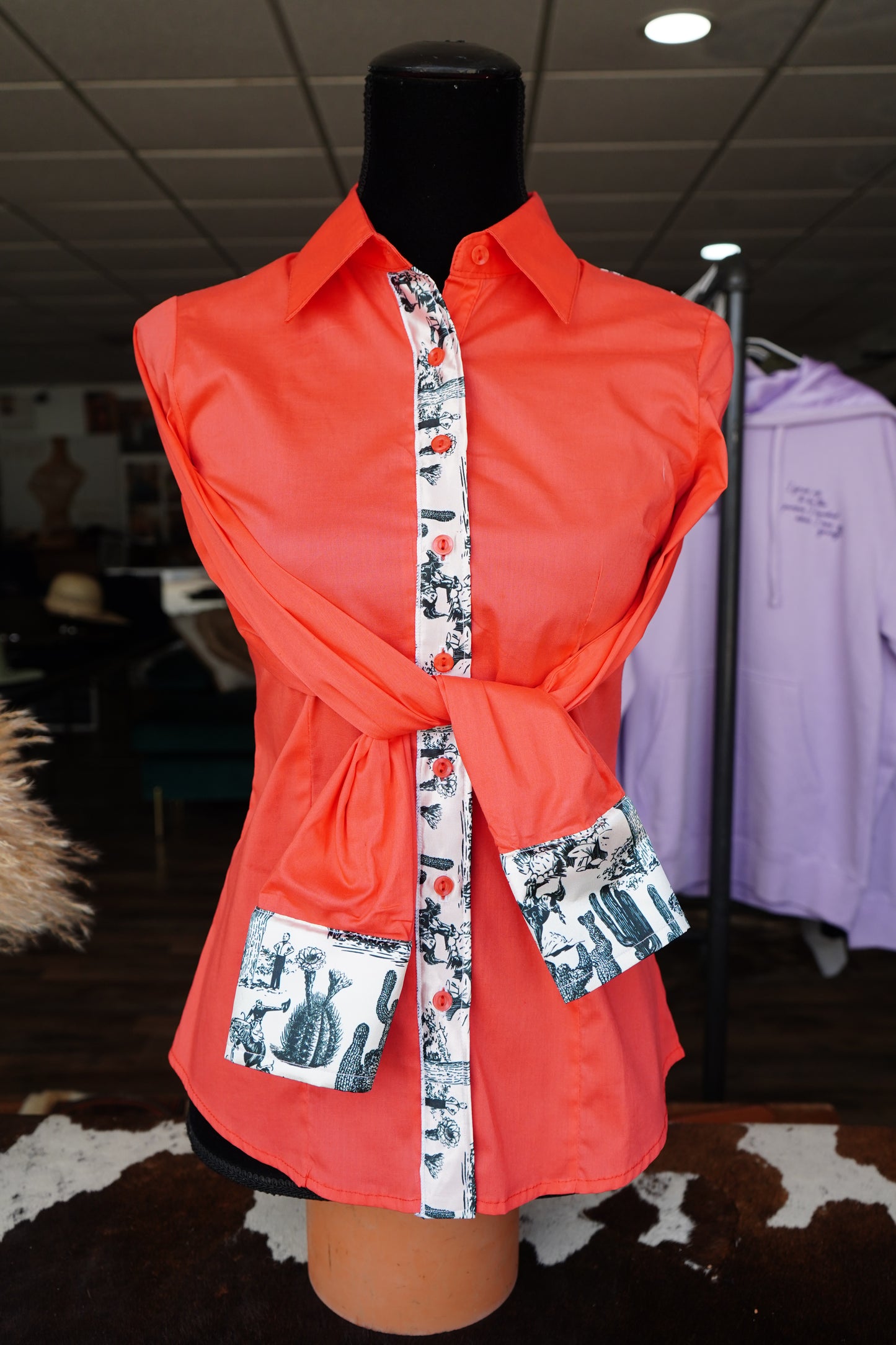 S - B/ Arizona Cowboys on Hot Coral Cotton Button Down