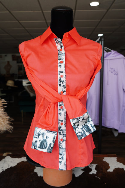 S - B/ Arizona Cowboys on Hot Coral Cotton Button Down