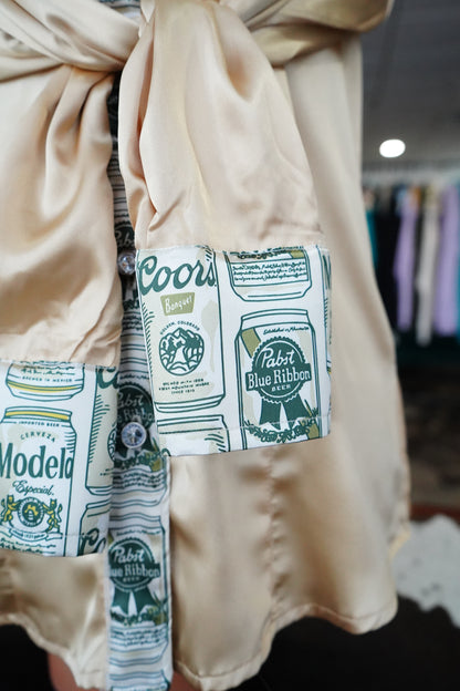 M - Beer Me on Gold Satin Button Down