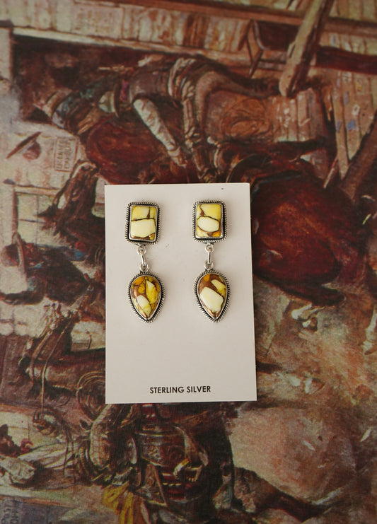Honey Dahlia Squares w/ Dangly Teardrops Stud Earrings