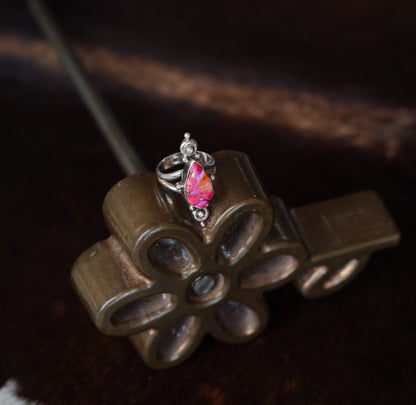 Pink Dahlia Teardrop w/ Silver Accents Ring - Sz 8