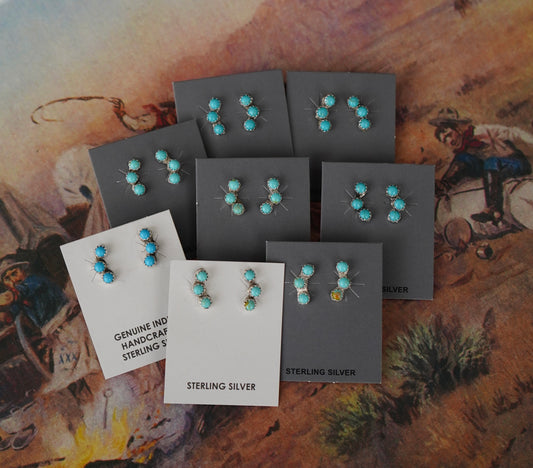 Turquoise 3 Stone Stud Earrings