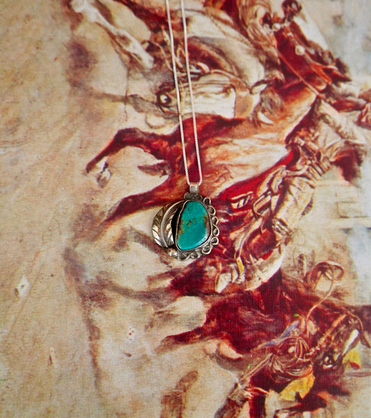 Vintage Turquoise Nugget w/ Silver Infinity Detail Pendant