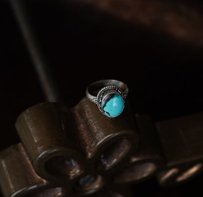 Round Spiderweb Turquoise Ring - Sz 8