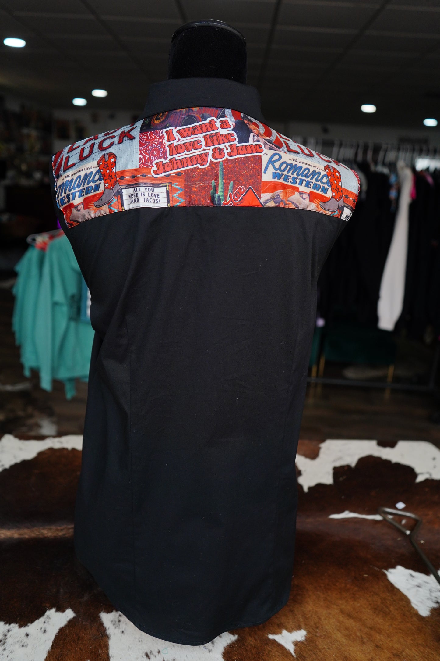 XL - Cowboy Love on Black Cotton Button Down