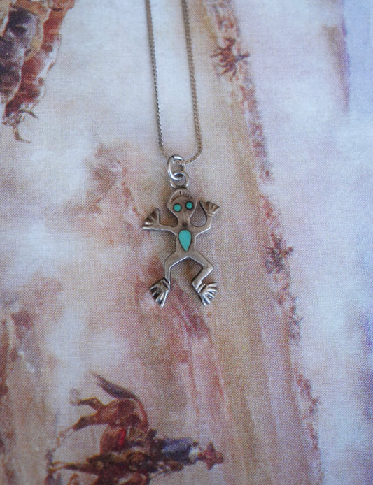 Vintage Turquoise Inlay Frog Necklace