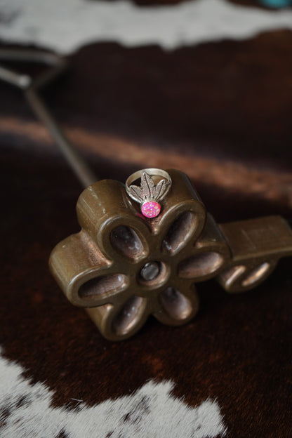 Hot Pink Opal w/ Feathers Ring - Sz 9