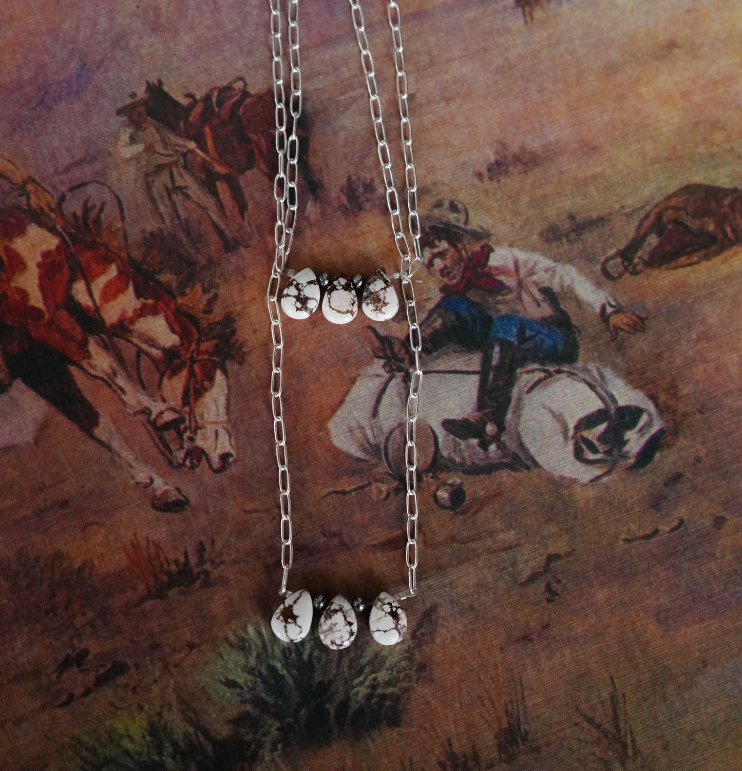 3 Stone Turquoise Teardrops on Paper Clip Chain Necklaces