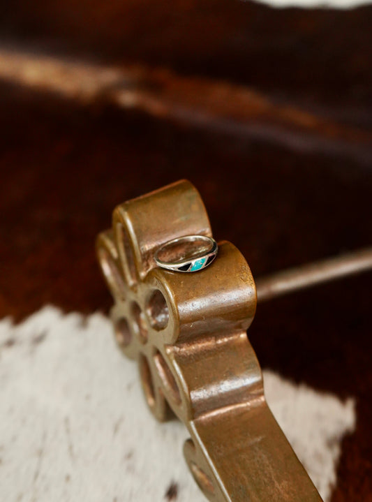 Vintage Dainty Black Onyx & Turquoise Ring - Sz 7