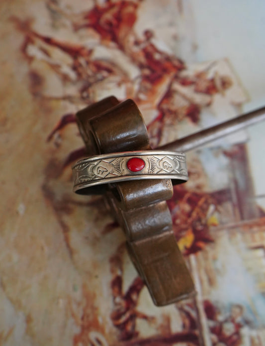 Vintage Stamped Red Coral Cuff