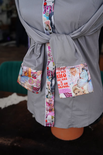 A - Cup Of Ambition on Gray Cotton Button Down