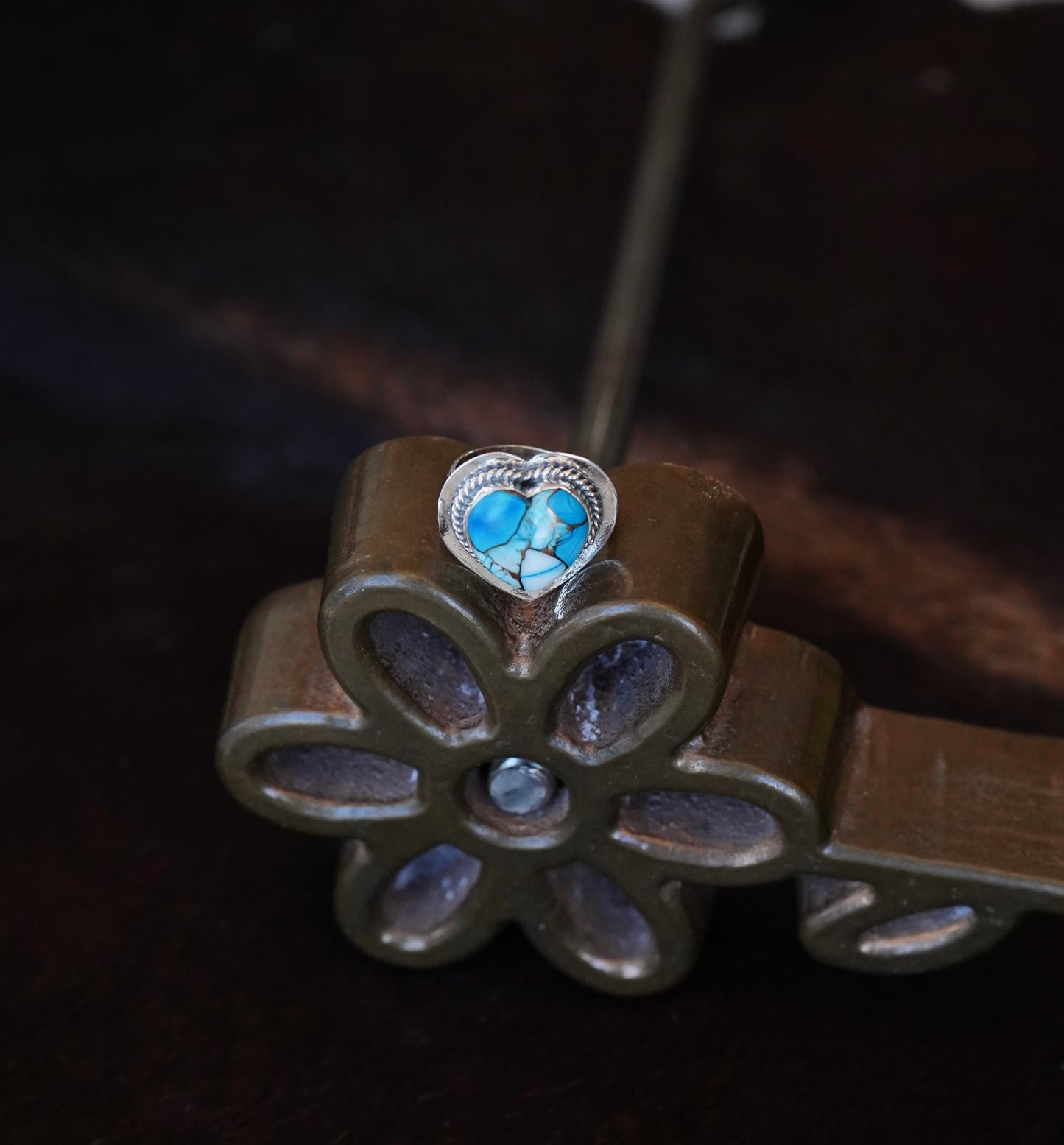 Turquoise Heart Rings - Adj