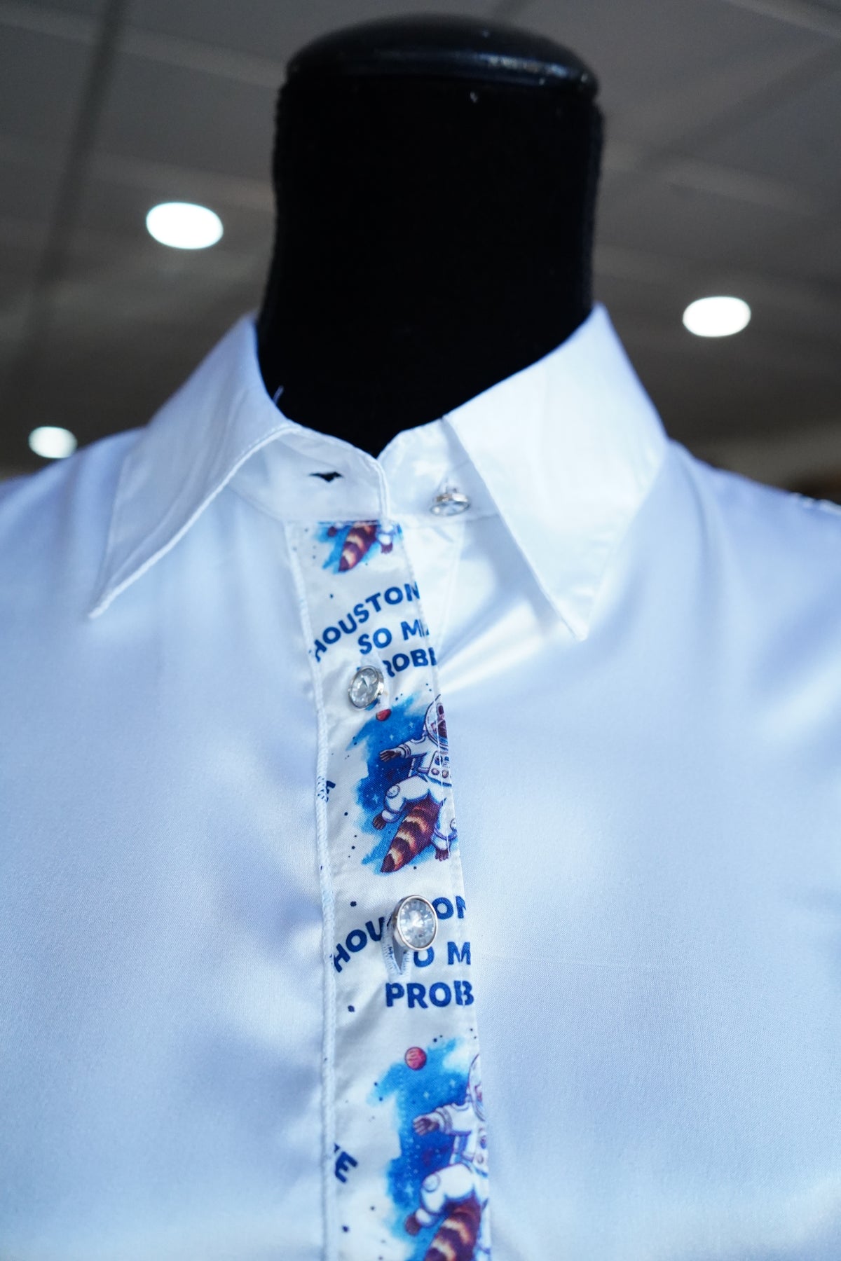 M - Houston on White Satin Button Down