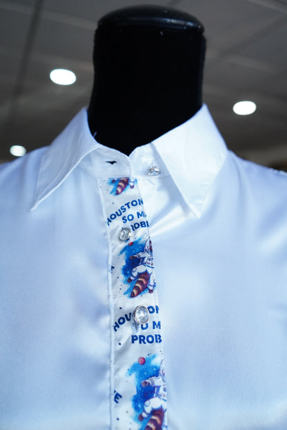 M - Houston on White Satin Button Down