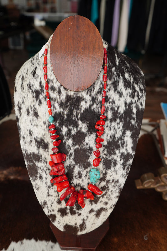 Vintage Red Coral & Turquoise Necklace