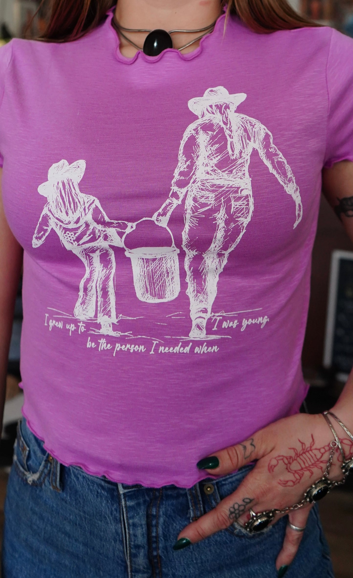 Grew Up - Light Purple Cotton Lettuce Trimmed Crop Tee