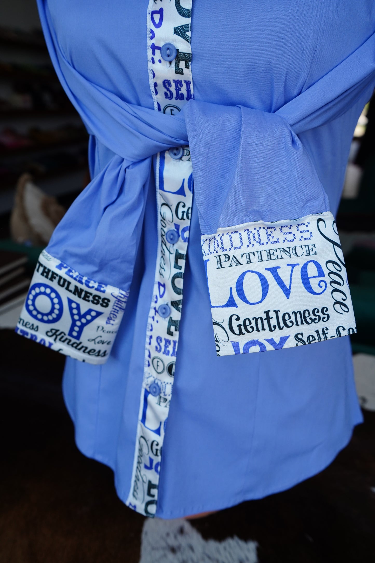 M - Lilac Scripture Lines on Lilac Cotton Button Down