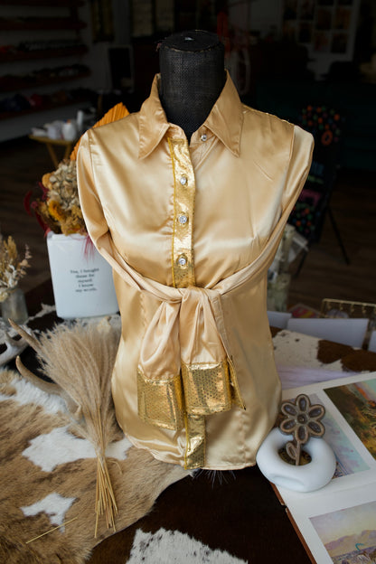S - Gold Sequins on Gold Button Down Disco Cowgirl
