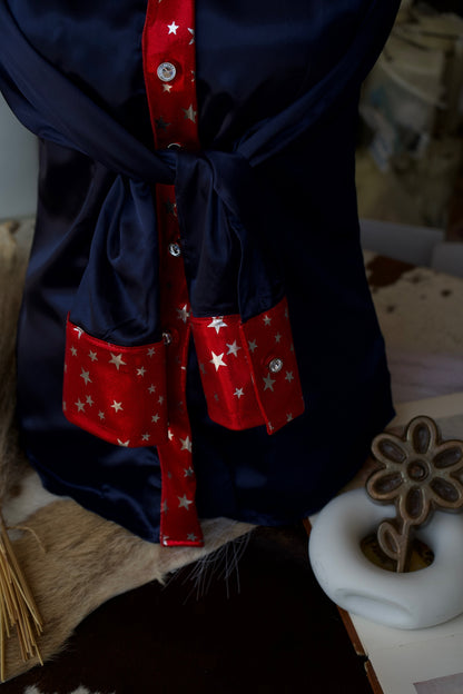 S - Shiny Stars on Navy Button Down Disco Cowgirl