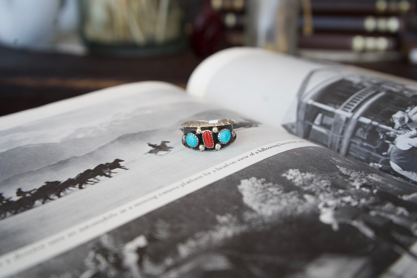 Reed Charley Turquoise & Red Coral Ring - Size 13.5