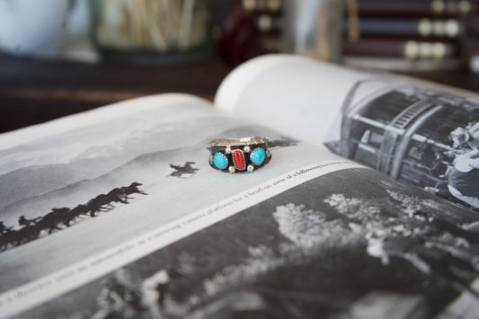 Reed Charley Turquoise & Red Coral Ring - Size 13.5