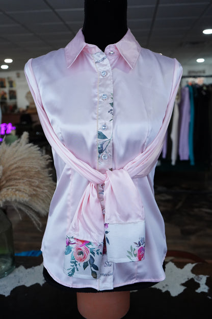 M - Tan Verses on Light Pink Satin Button Down