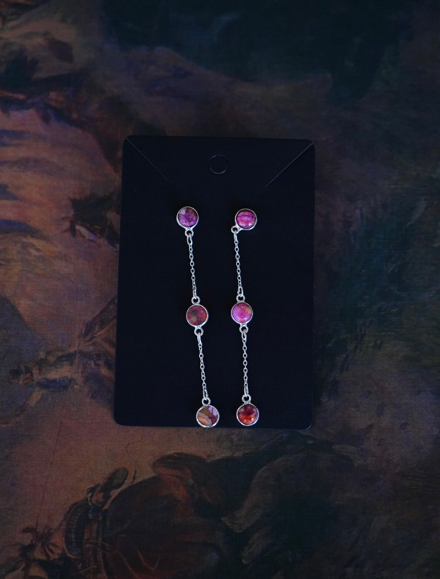TBP - Pink Dahlia Chain Dangle Stud Earrings