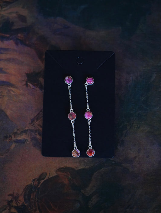 TBP - Pink Dahlia Chain Dangle Stud Earrings