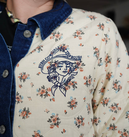 Cowgirls Cry - Cropped Floral Denim Button Up Jacket