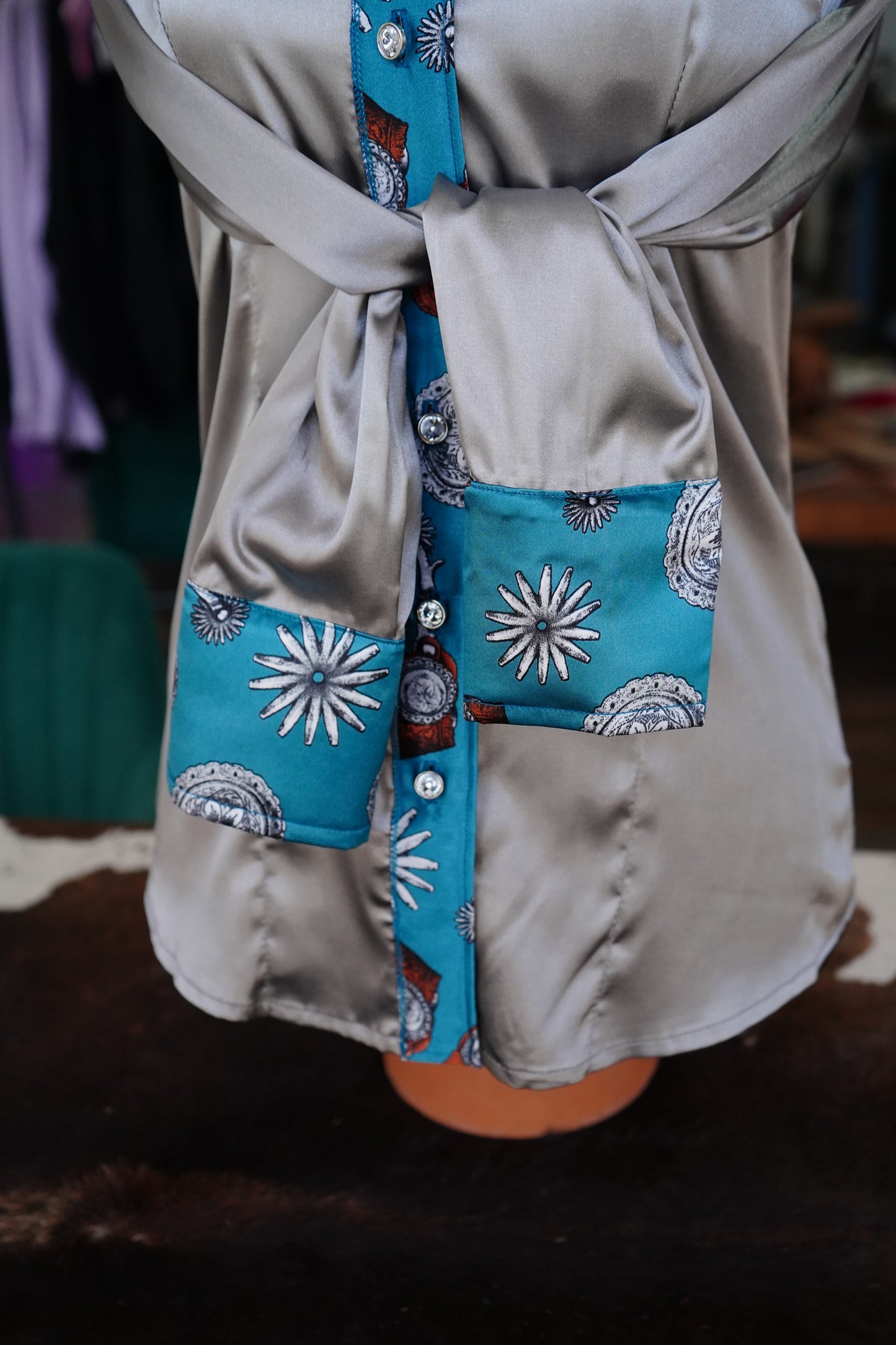 S - Rowels on Gray Satin Button Down