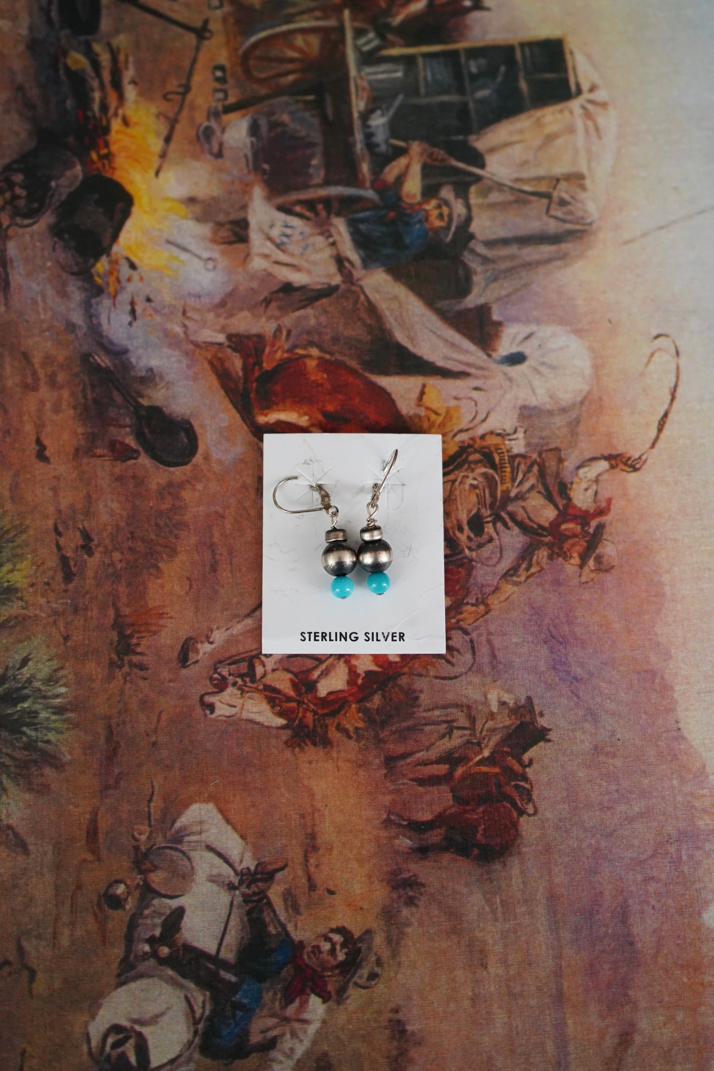 Sterling Silver Pearl & Turquoise Lever Back Earrings