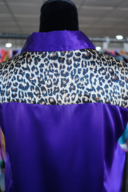2XL - Cheetah on Purple Satin Button Down
