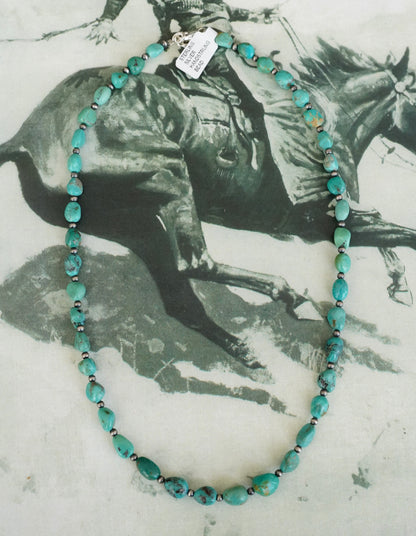 Cloud Mountain Turquoise & Sterling Silver Pearls Necklace - 18”