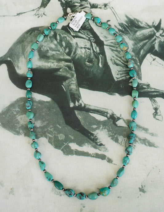 Cloud Mountain Turquoise & Sterling Silver Pearls Necklace - 18”
