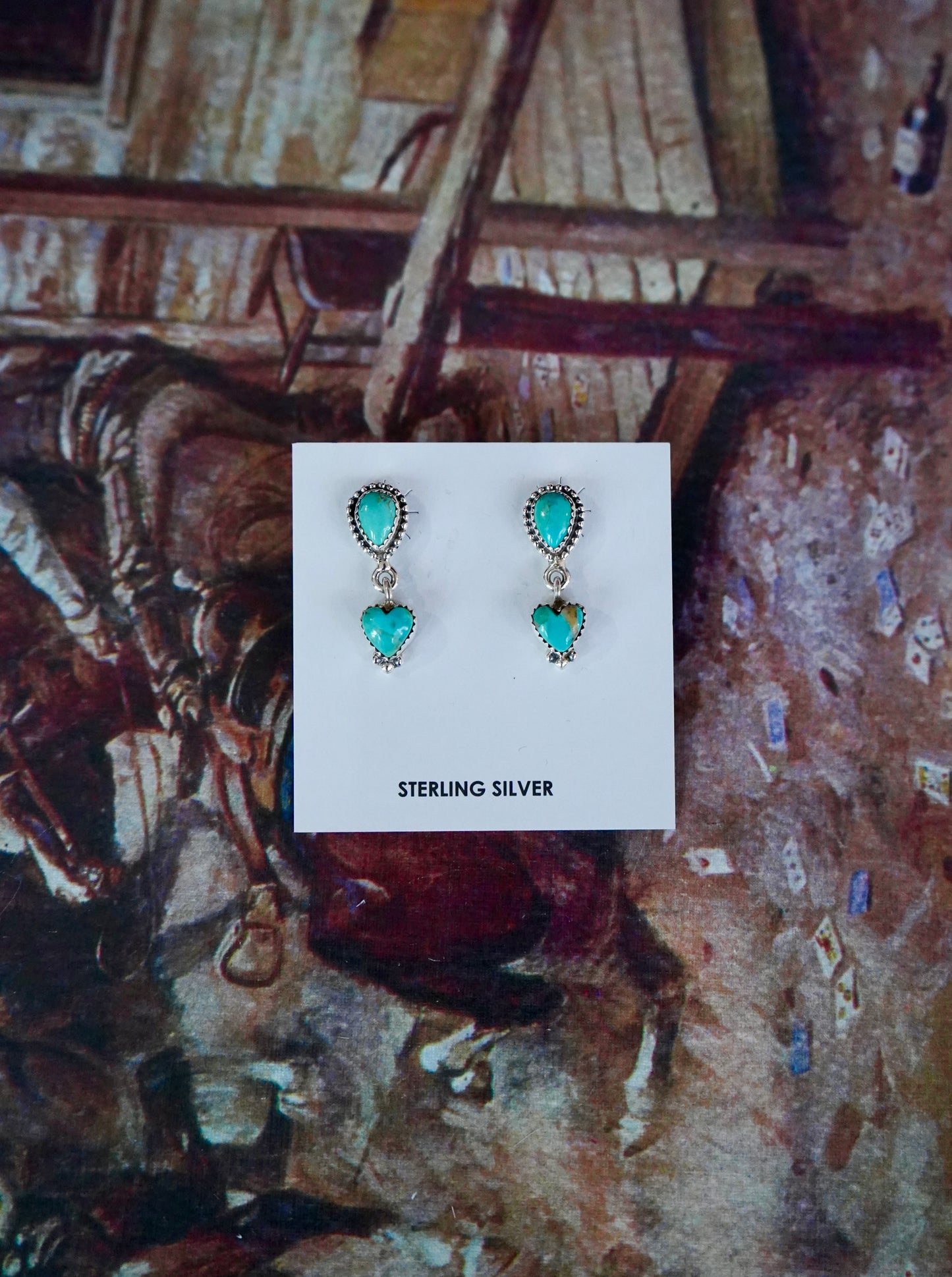 Turquoise Dangly Heart Stud Earrings