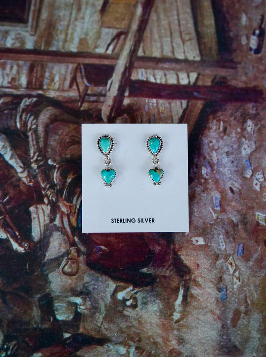Turquoise Dangly Heart Stud Earrings