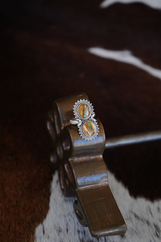 2 Stone Turquoise & Spiny Ring - Adj