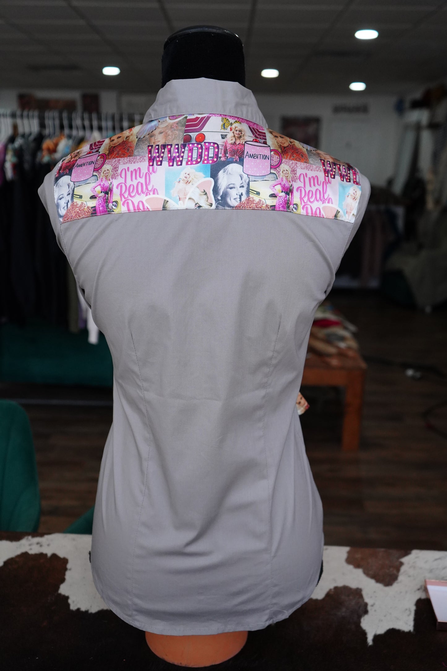 A - Cup Of Ambition on Gray Cotton Button Down